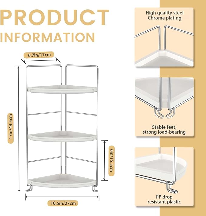 JANUS LiANG 3-Tier Bathroom Counter Organizer, Plastic Bathroom Organizer, Tool-Less Installation Makeup Vanity Tray, Bathroom Organizer Countertop Skincare Perfume Organizers (Chrome)