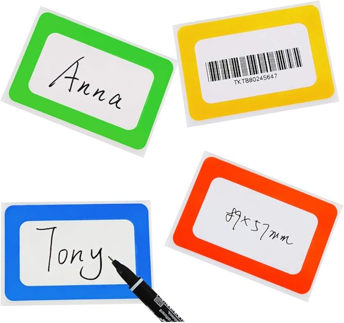 FungLam 4 Colors Plain Name Tag Stickers 200 Labels for Office, School, Teachers, Meeting and Mailing