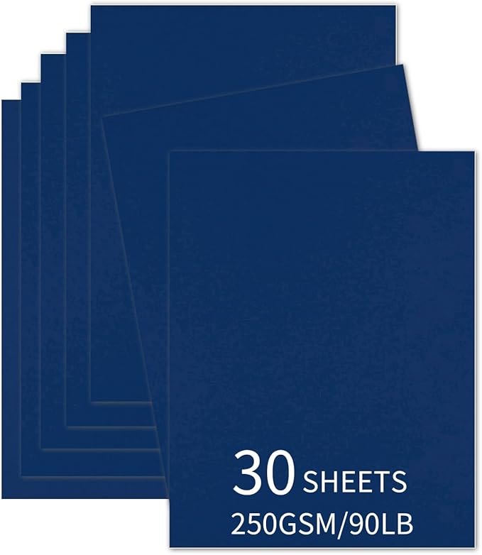 30 Sheets Navy Blue Cardstock 8.5'' x 11'', 250gsm/90lb Heavyweight Cover Cardstock Paper, Thick and Smooth Card Stock Perfect for Invitations, Menus, DIY Cards, Arts and Crafts