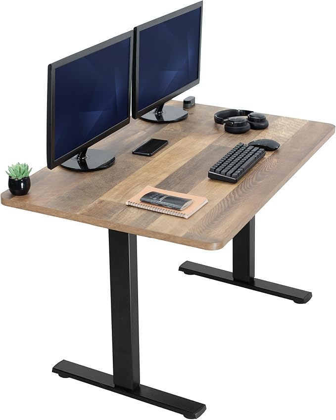 VIVO Electric 48 x 30 in Standing Desk, Memory Height Adjustment, 1B Series, Holds 220 lbs, One-Piece Reclaimed Wood Top, Black Frame, DESK-KIT-1B5P