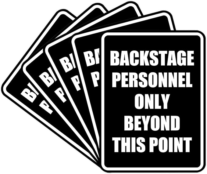 Portrait Round Backstage Personnel Only Beyond This Point Door or Wall Sign Easy Installation | Music | Concert | Festivals Sign (Black) - Large (5 Pack)