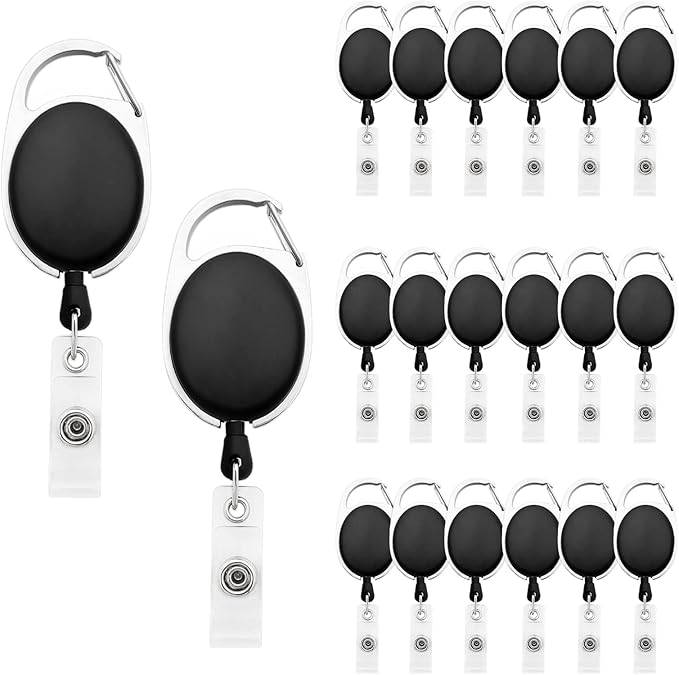 Fushing 20Pcs Retractable ID Badge Holders ID Badge Reels with Clip Retractable Badge Holders for Office Worker Doctor Nurse (Black)