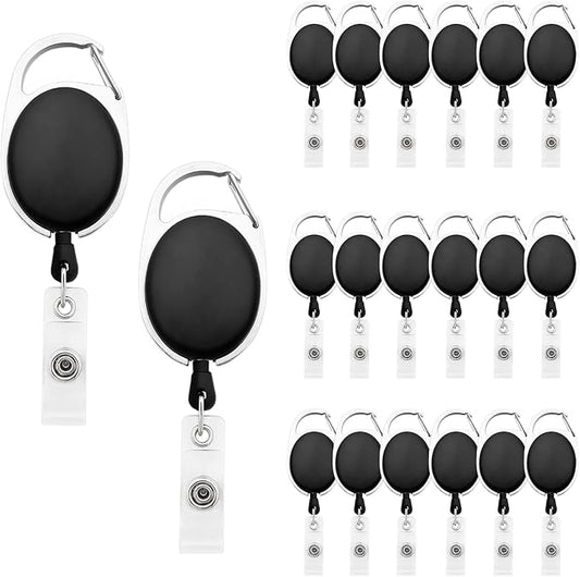 Fushing 20Pcs Retractable ID Badge Holders ID Badge Reels with Clip Retractable Badge Holders for Office Worker Doctor Nurse (Black)