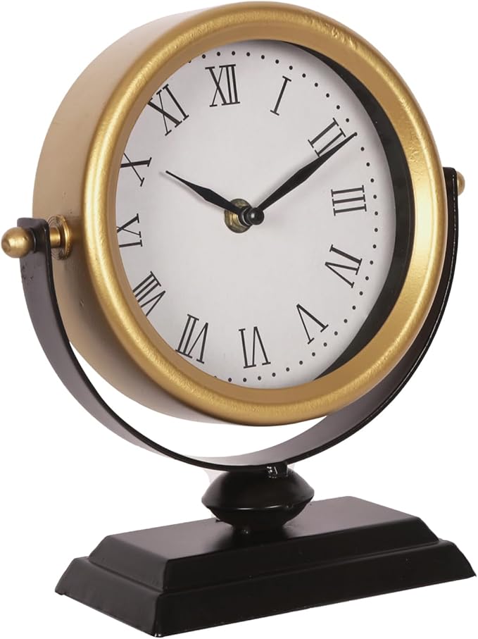 QIYAODECO Desk Clock - Classic Vintage Clock and Decorative Shelf Decor,Silent Non-Ticking Clock with Distressed Metal Frame for Office, Living Room or Bedroom