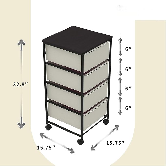CASUNER Small Cabinet with Drawers Rolling 4 Drawer Mobile File Cabinet for Home Office Storage and Organization, Fabric Vertical Under Desk Storage for A4/Letter Files(