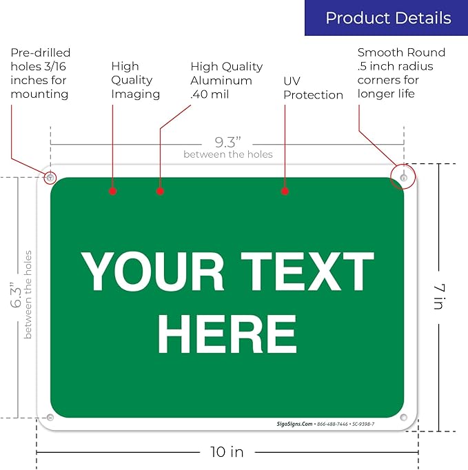 Personalized Custom Green Background Customize for Office, Business, Workplace, Home, Airbnb, Delivery Sign, 10x7 Inches, Rust Free .040 Aluminum, Fade Resistant, Made in USA by Sigo Signs