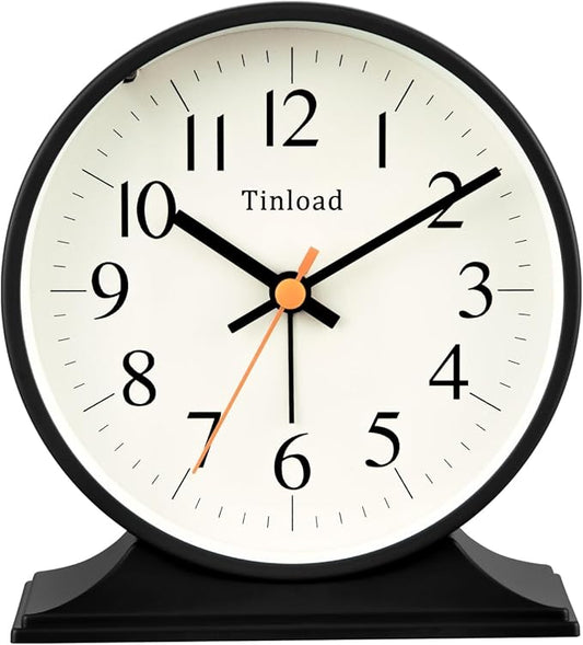 4.5"Retro Analog Alarm Clock,Vintage decor , Super Silent Non Ticking Small Clock with Manual Light, Snooze, Battery Operated, for Bedroom, Living Room, Office,Nightstand, Bedside, Desk ,Table(Black)