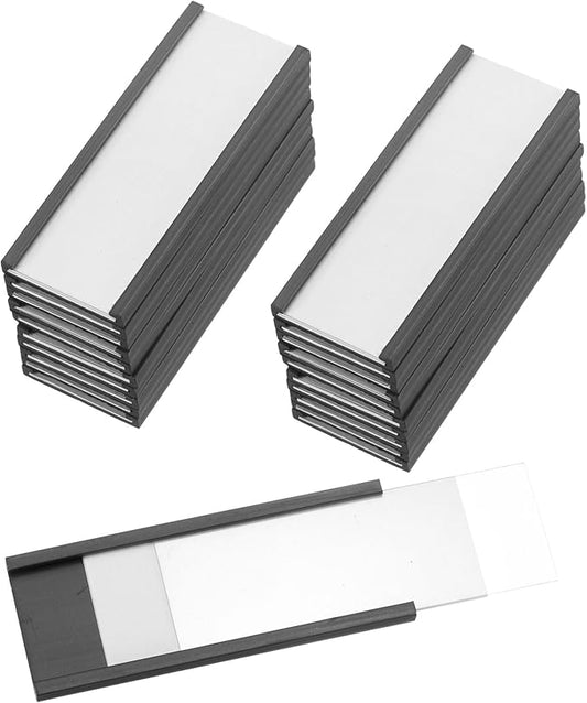 PATIKIL Magnetic Label Holder 2" x 0.7" with Paper Inserts, 25 Pcs C Channel Magnetic File Cabinet Labels Shelf Data Card Holder Signs for Metal Racks Shelves Whiteboard Tool Box