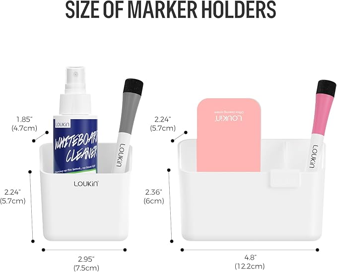 loukin Magnetic & Adhesive Dry Erase Marker Holder with Divider, 1 Small + 1 Mini, Magnetic Storage Organizer for Whiteboard or Refrigerators (White)