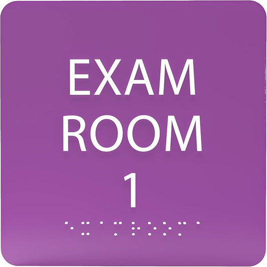 ADA CENTRAL SIGNS - 6" X6" Exam Room 1 Sign - ADA Compliant Tactile Graphics Grade 2 Braille Text Acrylic Wall Signs - Educational Institution Directional Assistance Test Center Door Sign for Schools