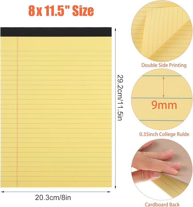 Thboxes 8 Pack Colored Legal Pads, Totally 400 Sheets Legal Pads 8 x 11.5inch College Ruled Writing Pads Wide Ruled Paper for Office, School, College, Professional