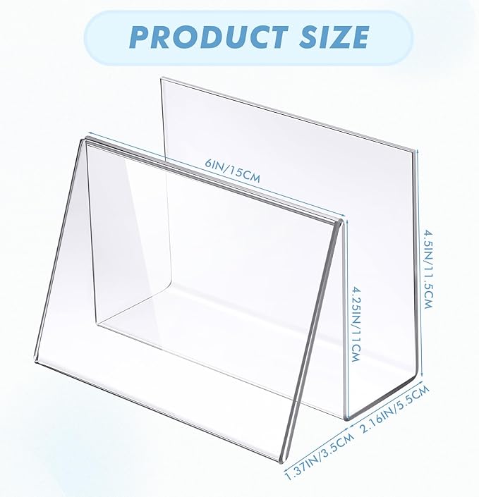 Vicenpal 20 Pcs Clear Acrylic Postcard Holder Business Card Holder Greeting Card Display Clear Business Card Stand Rack for Index Card Organizer Desk Table Home Office School, 6 x 4.25 x 4.5 Inch