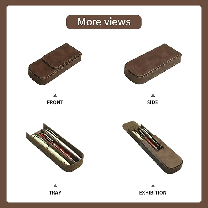 MIVLXLX Leather Triple Pen Case Pencil Pouch Holder for Three Fountain Ballpoint Rollerball Pens and Pencils Gift Choice for Man/Woman/Office (gray)