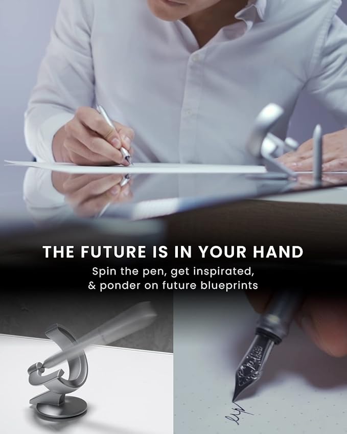 novium Hoverpen Future - Luxury Fountain Pen, Schmidt Nib (Fine), Converter, Extra Refill, Futuristic Aesthetic, Aerospace Metal, Best Pen Gift Set for Men & Women (Frost Silver)