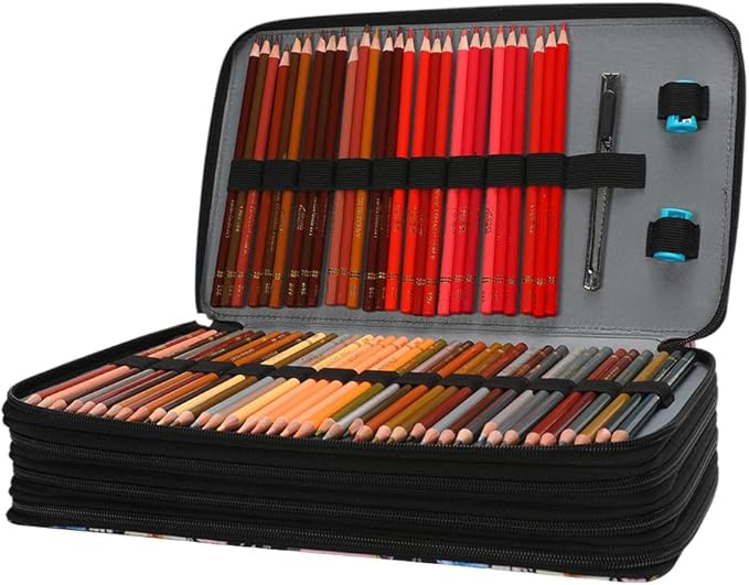 Large Capacity Black Flower Pencil Holder with Zipper Closure Twill Fabric Pencil Case for 300 Colored Pencils or 200 Gel Pens