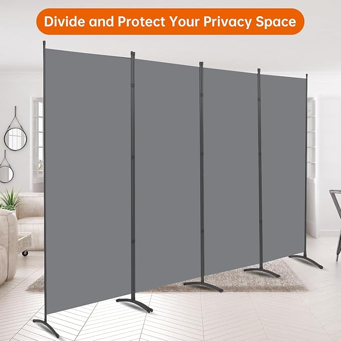 Room Divider 6FT Folding Privacy Screens, 4 Panel Partition Room Dividers w/Freestanding Design, Portable Wall Divider for Room Separtation, Fabric Screen Panel for Home Office Bedroom Dorm