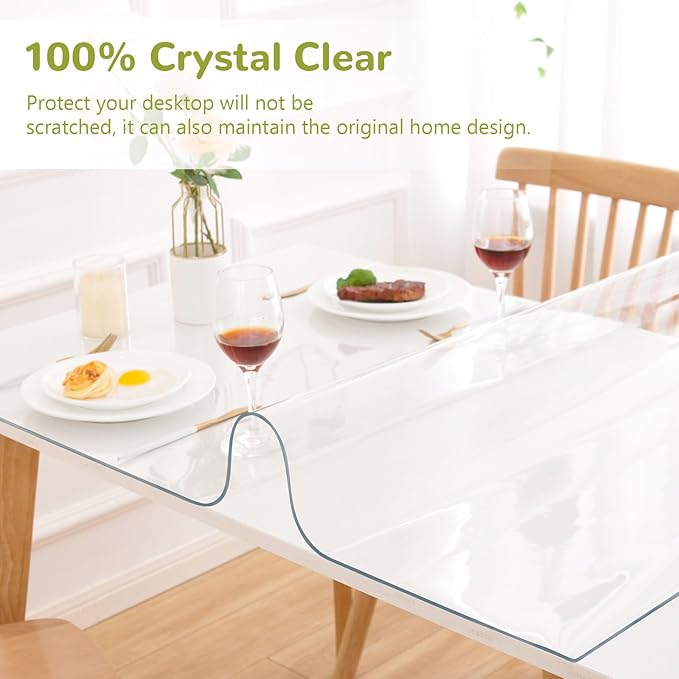 Eisdroma 38 x 84 Inch Clear Table Cover Protector, Clear Table Protector for Dining Room Table, 1.5mm Plastic Table Cover, Waterproof Table Pad for Kitchen, Office