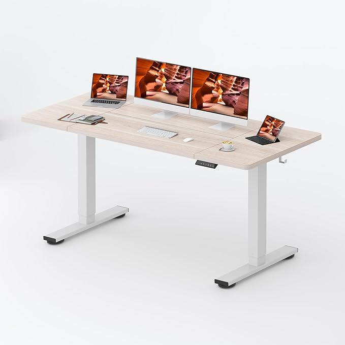 FitStand Standing Desk,Large 71x31 Inches Height Adjustable Stand Up Desks with Cable Management, Home Office Computer Desk with Cup Holder & Memory Preset, White Wood Grain