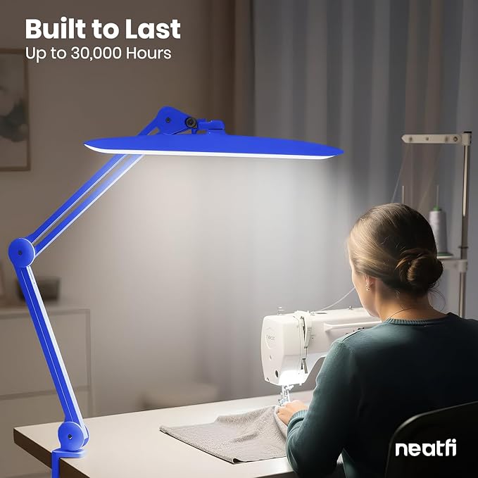 Neatfi XL 2,200 Lumens LED Task Lamp, 24W Super Bright Desk Lamp, 117 Pcs SMD LED, 4 Level Brightness, Dimmable, Task Light for Home, Office, Workbench (Non-CCT, Sapphire Blue)