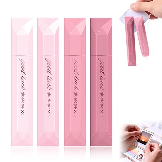 4Pcs Double Sided Tape Pens, 2025 New Multipurpose Double Sided Tape Roller for Scrapbooking, Gift Wrapping, Photo Mounting (Pink)