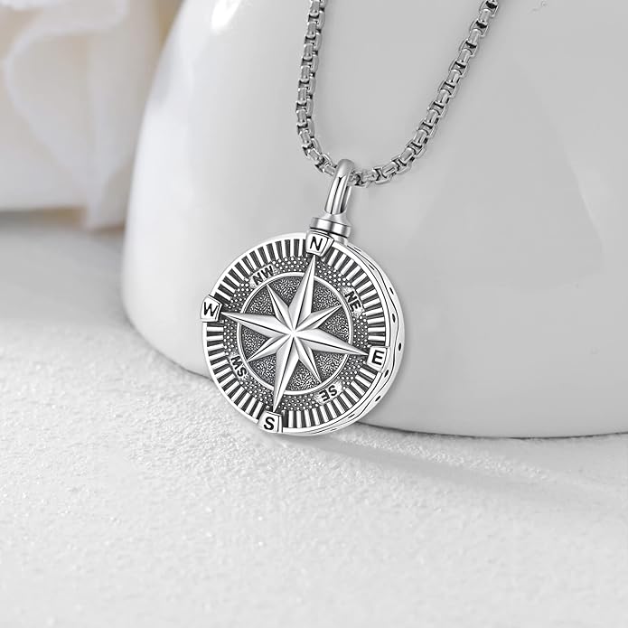 Compass Necklace for Women Men 925 Sterling Silver Pendant Urn Necklaces for Ashes Picture Locket Necklace Anchor Necklace Viking Necklace Crystals CZ Moonstone Abalone Shell Turquoise Compass Jewelry