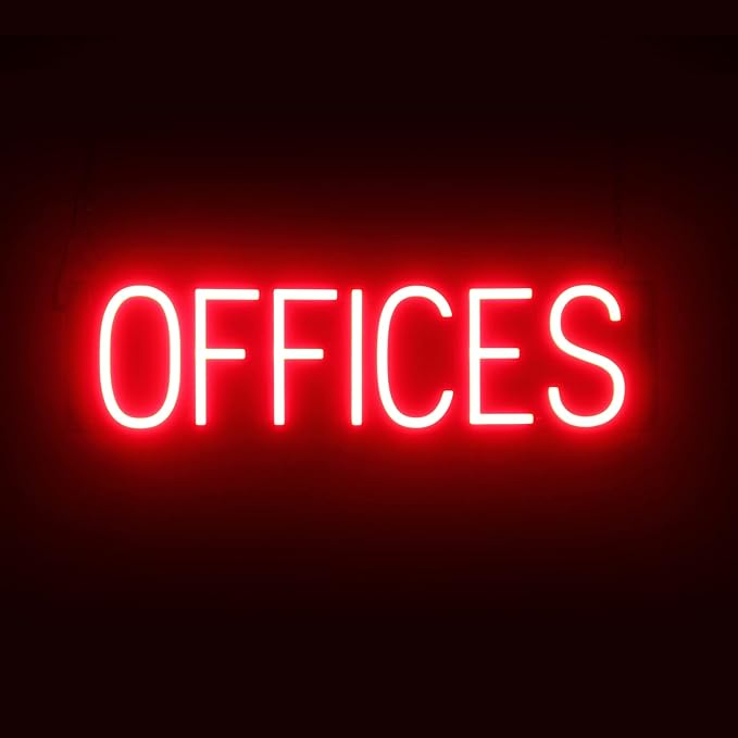 SpellBrite OFFICES Sign | Directional Sign with Neon Look, Red LED Light Source | 24.2" x 6.3"