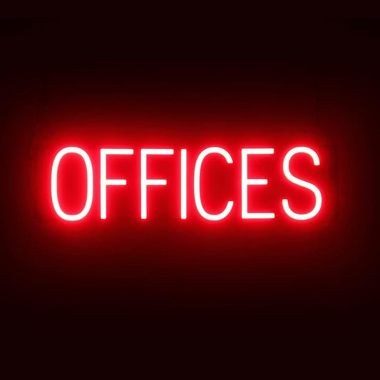 SpellBrite OFFICES Sign | Directional Sign with Neon Look, Red LED Light Source | 24.2" x 6.3"