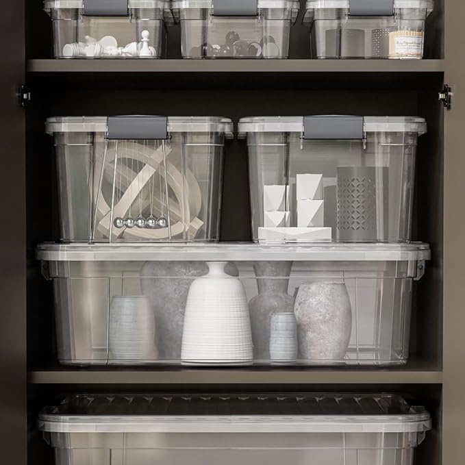 Superio Storage Bins with Lids, Clear Plastic Containers for Organizing, Stackable Totes, BPA Free, Odor Free, Organizer Boxes for Home, and Dorm (2 Pack, 28.5 Qt)