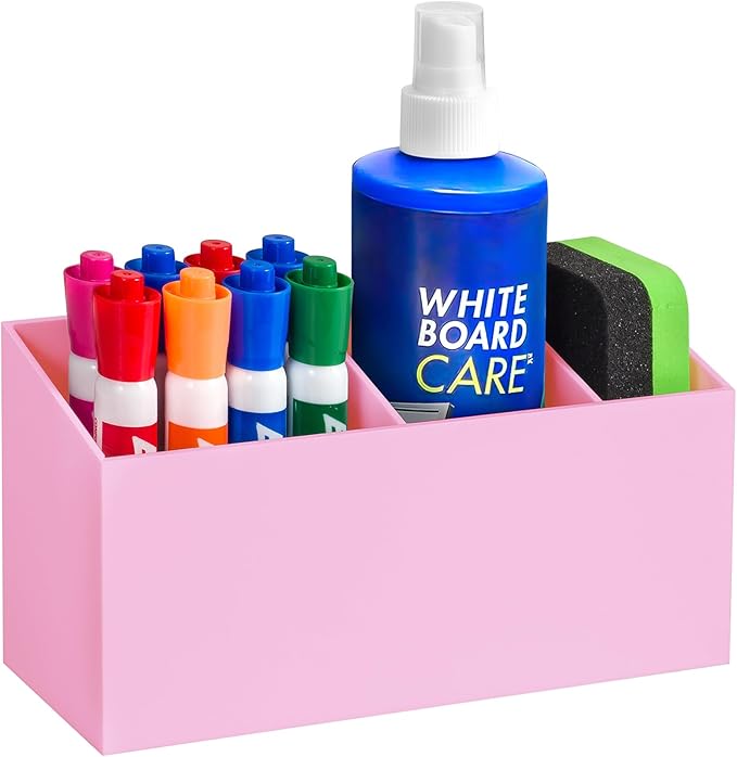 Banafich Magnetic Dry Erase Marker Holder, Acrylic Magnet Pen Holder for Whiteboard, Refrigerator, Magnetic Fridge Organizer for Office, Classroom, Whiteboard Maker Holder, Locker Organizer-Pink