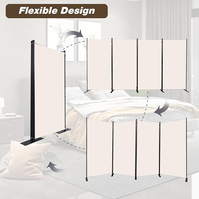CHOSENM Room Divider, 4 Panel Folding Privacy Screens with Wider Support Feet, 6 Ft Portable Room Partition for Room Separator, 136" W X 71" H, Beige