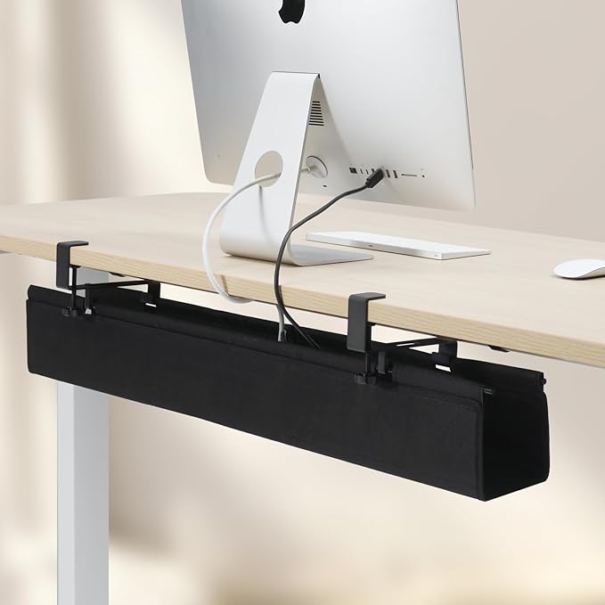 MAXECHO Under Desk Cable Management Tray 36" - Clamp on Wire and Cable Organizer for Storage and to Hide Cords - Ideal for Home Office - Premium Black Fabric Design