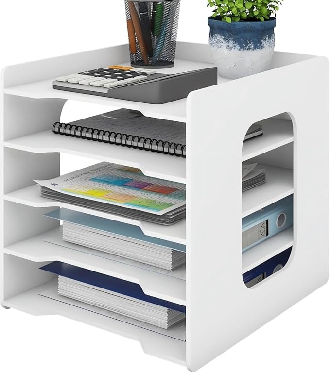 Natwind 5 Tiers Paper Organizer for Desk Desktop White File Holder Office Desk Organizer Mail Letter Tray & Paper Sorter Document Notebooks Storage Rack for Home Office School Classroom