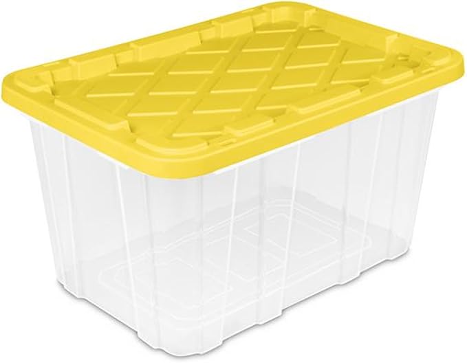 Sterilite 16-Pack Industrial Storage Box, Clear Plastic Organizer Bins with Handles, 27 Gallon, Yellow - Stackable Container Boxes for Bedroom, Bathroom, Garage, and Office Organization