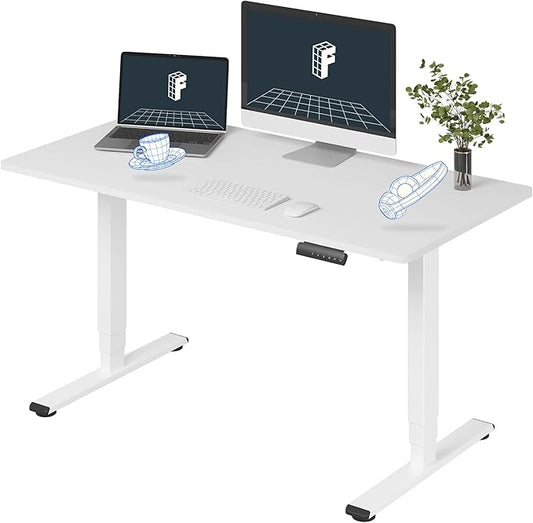 FLEXISPOT E6 3-Stage Dual Motor Electric Standing Desk 55 x 28 Sit Stand Up Desk, Holds 220 lbs, Adjustable Height w/Memory Presets, One-Piece White Desktop & White Frame, Ships in 2 Boxes