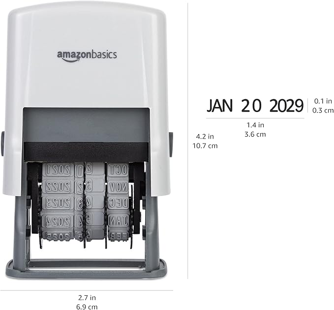 Amazon Basics Self-Inking Date Stamp, Rectangular, 2.56" x 1.69" x 4.13"