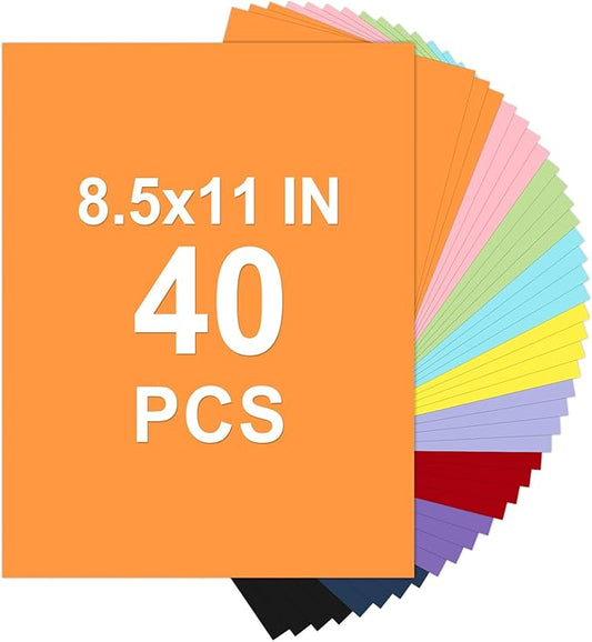 Cardstock 8.5 x 11, 10 Colors Colored Printer Paper 75 lb/200 gsm, 40 Sheets Colored Card Stock, Assorted Colors Construction Paper for Invitations, Diy Cards, Business Cards, Drawing etc