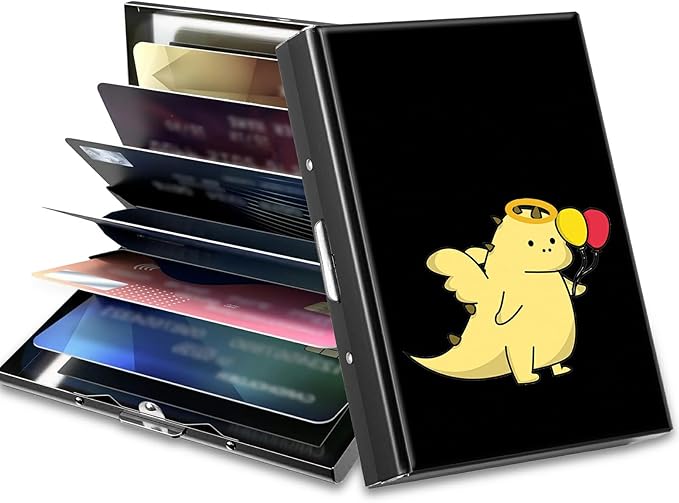 BWEGRHE Slim Credit Card Holder, Dinosaur RFID Blocking Metal Wallet for Men & Women, Aluminum Minimalist Hard Case Pocket-Sized Business Cards Organizer (Fits Up to 10 Cards)