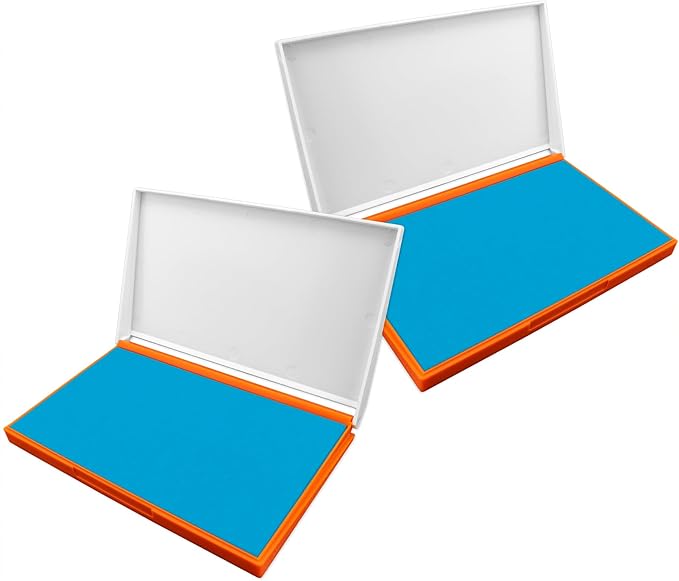 2 Pack Plastic Case Stamp Pad Large Size, Light Blue Color - Size: 4" x 7" - Choose from 15 Ink Colors