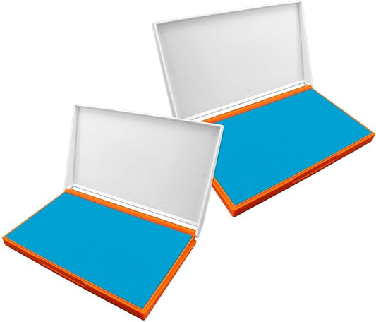 2 Pack Plastic Case Stamp Pad Large Size, Light Blue Color - Size: 4" x 7" - Choose from 15 Ink Colors