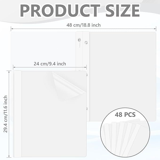 Feifeiya 48 Pack Plastic Report Covers with 3 Prongs Presentation Folders Bulk, 100 Sheet Capacity, Clear Front Report Covers for Presentation Document Paper School Office Supplies (White)