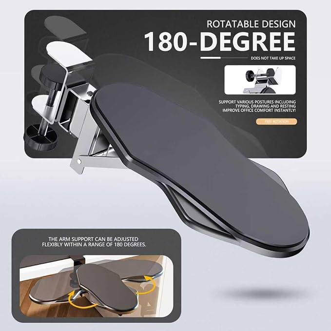 Miocololy Computer Adjustable Ergonomic Arm Rest for Desk, 180° Rotating and 90° Folding Arm Support, Suitable for Office and Home Use