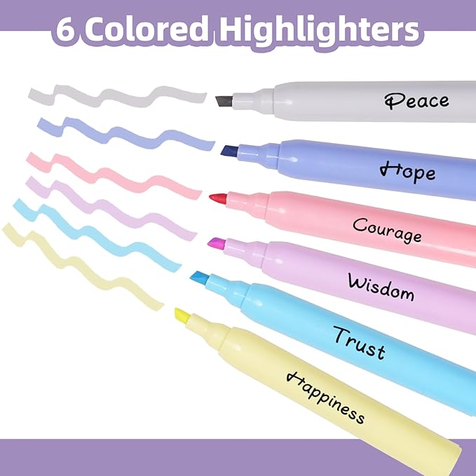 EooUooIP Aesthetic Highlighters, 6 Pack Tank Style Highlighters, Pastel Color, Chisel Tip, No Bleed Bible Highlighter, Assorted Colors, School Supplies