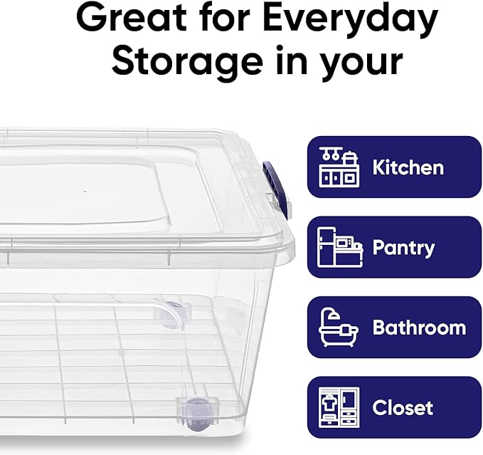 Superio Storage Bins with Lids, Clear Plastic Containers for Organizing, Stackable Totes, BPA Free, Odor Free, Organizer Boxes for Home, and Dorm (4 Pack, 42 Quart)