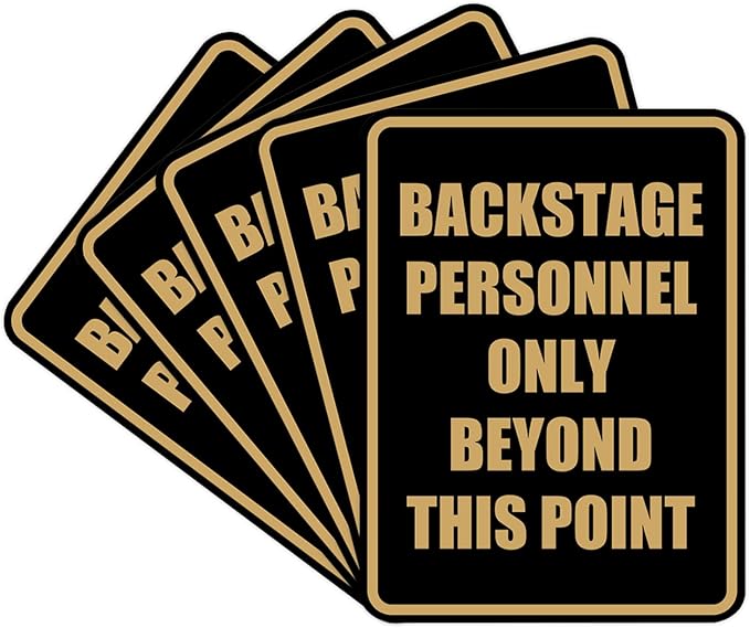 Portrait Round Backstage Personnel Only Beyond This Point Door or Wall Sign Easy Installation | Music | Concert | Festivals Sign (Black Gold) - Medium (5 Pack)