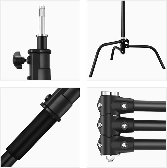 2 Packs C-Stand Kit,Heavy Duty Steel Photography Light Stand Kit,Adjustable 5-10.8 feet Sturdy Turtle Base for Studio Softbox, Monolights, Reflector, Umbrella（Black）