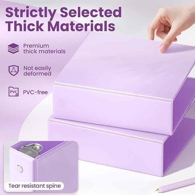 SUNEE 3 Ring Binder 3 Inch 1 Pack, Clear View Binder Three Ring PVC-Free (Fit 8.5x11 Inches) for School or Office Supplies, Purple