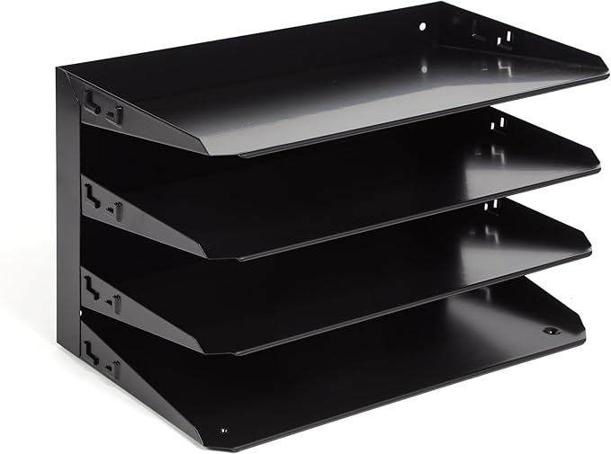 Huron Desktop Horizontal 4-Slot Legal File Binder Organizer Storage Letter Tray, Black Commercial Grade Steel