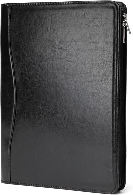 Geslun Vegan Leather Portfolio, Legal Size 8.5 x 14 Pad Holder, Business Padfolio for Men and Women, Zippered 14" Laptop Organizer, Executive Professional Work Travel Notepad Folio, Black