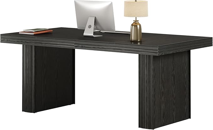 Tribesigns 63" Executive Desk, Large Office Computer Desk with Heavy-Duty Legs and Thickened Desktop, Elegant Writing Workstation Study Table Conference Table for Office, Black