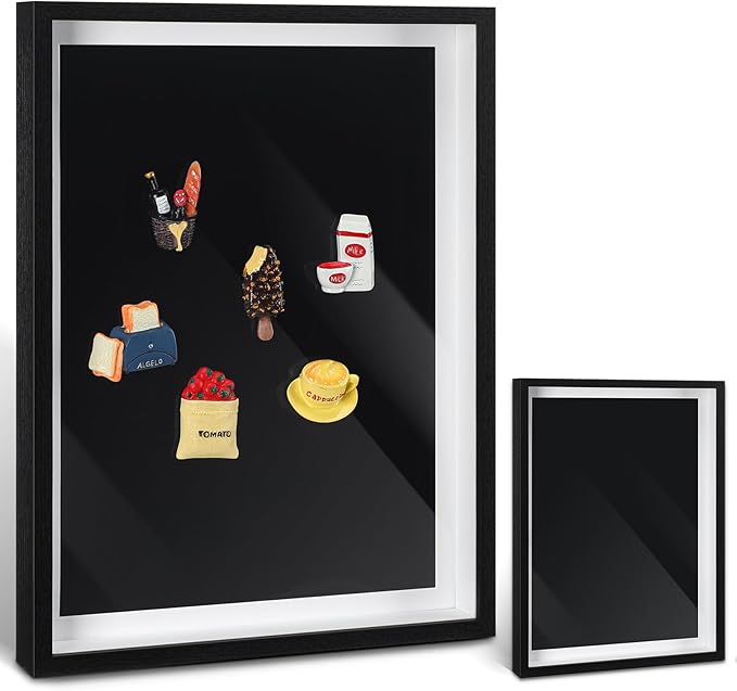 Vicenpal 1 Pcs Large Magnetic Board 16" x 12" Magnet Display Board Removable Souvenir Fridge Magnet Frames Case for Wall Dust Proof Magnetic Shadow Box for Wall Table Refrigerator (Black)